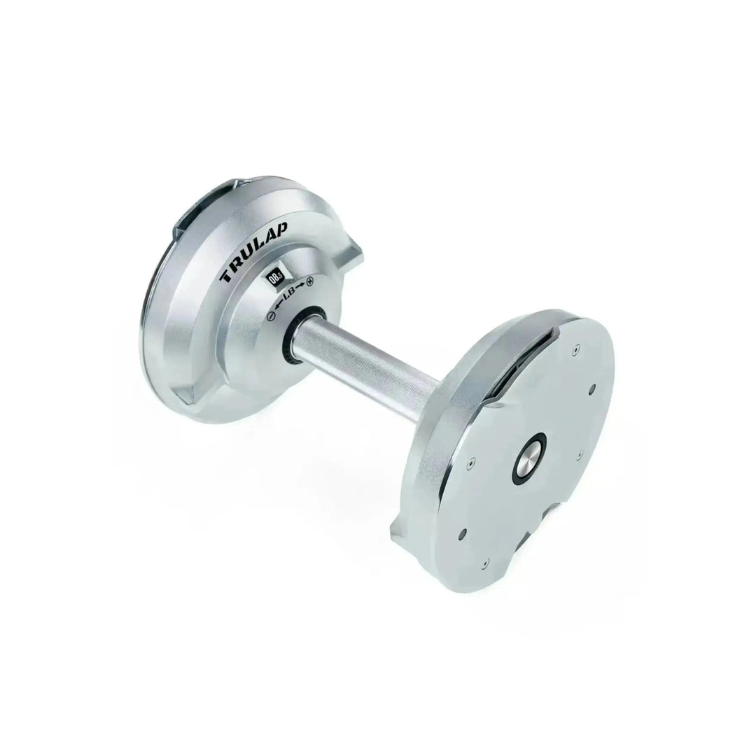 Trulap G4 Handle. Medium knurling, 34mm diameter, with pound and kilogram display indicators. Compatible with all Trulap G1–G4 dumbbell sets in both the 52 lb and 92 lb models.